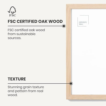 Opposite Wall - 9x12 in - Natural Solid Oak Wood Picture Frame - Lightweight, Versatile & Shatterproof - Wall Hanging Poster or Photo Frame - Wall Decor for Office, Gallery & Home