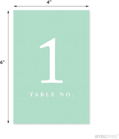 Andaz Press Table Numbers 1-20 on Perforated Paper, Mint Green, 4x6-inch Single Sided Sign, 1-Set, For Weddings, Graduation