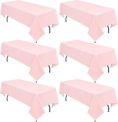 6 Pack Pink Tablecloths for 8ft Rectangle Tables 60 x 126 Inch - Polyester Table Cover Stain and Wrinkle Resistant Washable Fabric Table Clothes for Wedding Party Banquet Reception Restaurant