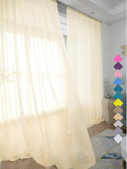 Window Light Yellow Sheer Curtains 60 Inches Width 72 Inches Long 2 Panels Sheer Curtains Clear Curtains Basic Rod Pocket Panel for Home Living Room Bedroom Kids Room Yard Patio Parlor Sliding