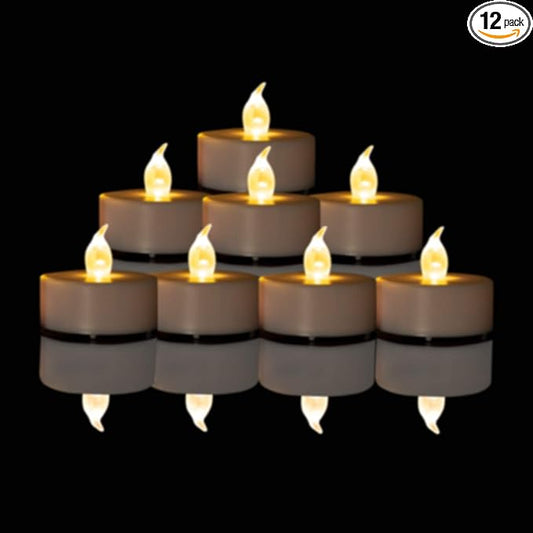 Nancia LED Tea Lights Candles- 12PACK Flameless Candles Realistic and Bright Flickering Long Lasting 200Hours for Holiday Celebration,Home Decoration Warm White
