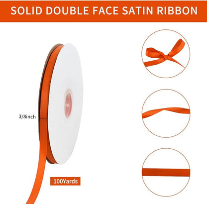 TONIFUL 3/8 Inch x 100yds Orange Satin Ribbon Thin Solid Fabric Ribbons for Gift Wrapping Floral Balloons Craft Sewing Party Wedding Popsicles Decoration Valentine's Day Bouquet Thanksgiving
