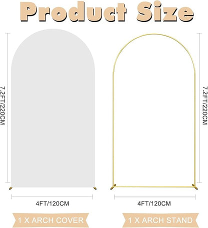 7.2FT Wedding Arch Backdrop Stand and White Arch Cover, White Spandex Fitted Backdrop Cover and Gold Wedding Arch Frame for Birthday Party Wedding Ceremony Bridal Baby Shower, Parties Decoration.