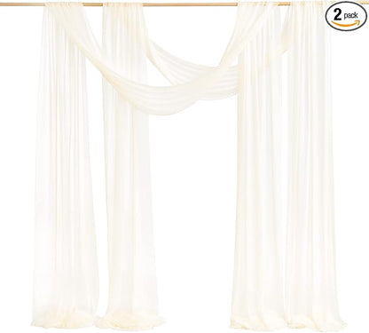 Ling's moment Wedding Arch Draping Fabric 2 Panels 32Ft x 30" Wrinkle-Free Wedding Arch Drapes Chiffon Fabric, Ivory Curtain for Wedding Ceremony Reception Background Party Home Garden Decorations