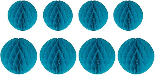 8pc Honeycomb Balls Party Decorations 8'' 10'' Tissue Paper Pom Poms Flower Balls Hanging Paper Honeycomb Balls for Party Baby Shower Birthday Wedding Nursery Wall Decor(8'' 10'' Teal)