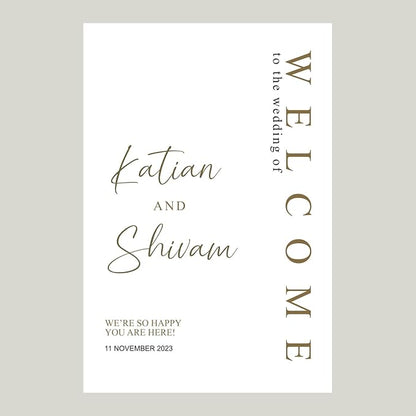 Generic Gold Wedding Sign, 12x18, 18x27, 24x36 inches, Plastic, Rustic & Elegant Style, Welcome Card Included