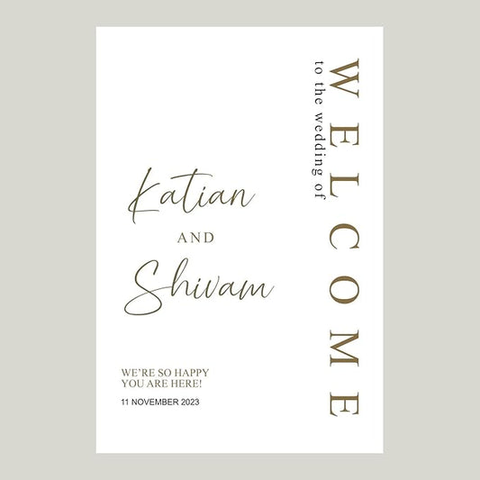 Generic Gold Wedding Sign, 12x18, 18x27, 24x36 inches, Plastic, Rustic & Elegant Style, Welcome Card Included