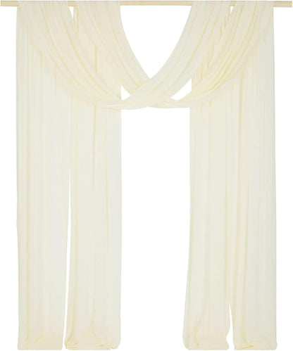 SHERWAY 2 Panels 30Ft Extra Long Chiffon Arch Drapes for Wedding Party Reception Backdrop Ceremony Swag Decoration (Ivory & Ivory)