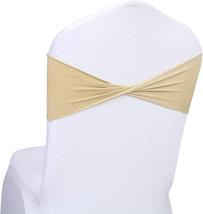 VDS Pack of 150 PCS | Champagne | Spandex Chair Sashes Bows Without Buckle | Stretch Elastic Banquet Universal Folding Chair Band Tie with for Wedding Party Conference Celebration Event Decoration