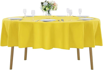 90 inch Round Tablecloth Washable Polyester Table Cloth Decorative Table Cover for Wedding Party Dining Banquet（90 inch, Yellow）