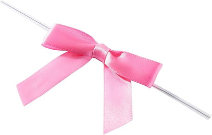 Juvale Pink Twist Tie Gift Bows - Pre-Tied Mini Bows for Crafts & Ribbon Twist Ties for Treat Bags - 100 Count, 3 x 2.5 in, Satin