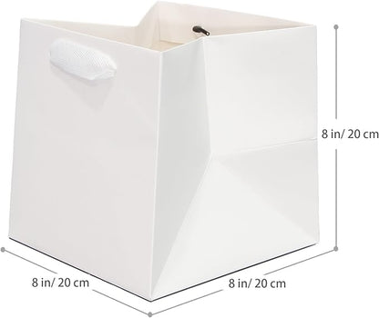 White Paper Gift Bag Small Square Bottom Kraft Paper Bags with Handles for Wedding Baby Shower Birthday Party (White, 8 x 8 x 8 in, 10 CT)