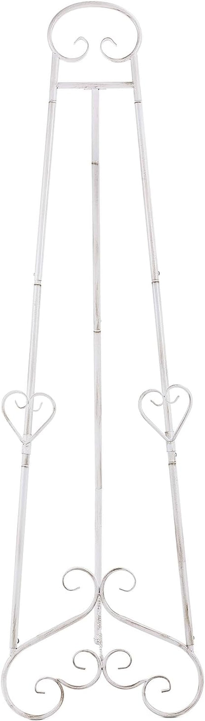 Extra Large Free Standing Adjustable Display Stand Easel with Chain Support, Retro White Decorative Metal Foldable Floor Standing Easel for Display Mirror Wedding Welcome Signs, 16.3" x 19.3" x 56"