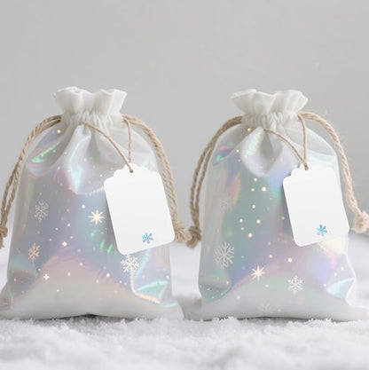 100Pcs Blank Gift Tags with String Iridescent Foil Snowflake Large Gift Tags White Paper with 65 Ft Jute Twine Cute Tags for Christmas Xmas Holiday Winter Wonderland Gift Wrap Tags