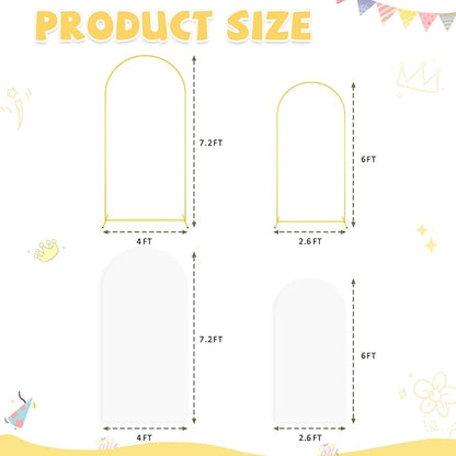 Metal Arch Backdrop Stand Set of 2 with Cover 6FT 7.2FT White Spandex Arch Backdrop Covers for Gold Wedding Arch Stand Arch Stand Covers for Birthday Party Baby Shower Birdal Shower Decorations