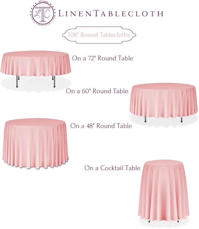 LTC LINENS 10 Pack 108 Inch Round Tablecloths Baby Blue - Bulk for 48 Inch Round Table Floor Length - Wrinkle Resistant Polyester Fabric Cloth for Wedding, Baby Shower