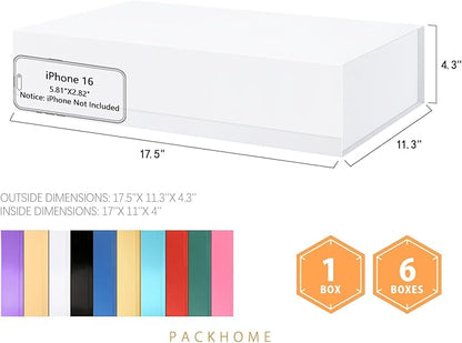 PACKHOME Extra Large Gift Box 17.5x11.3x4.3 Inches, Sturdy Shirt Box with Magnetic Lid for Clothes and Large Gifts (Glossy White)