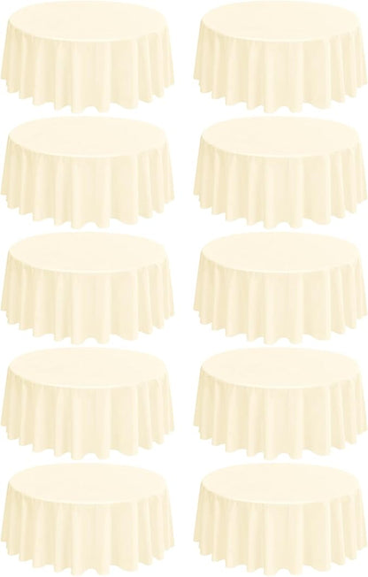 10 Pack Round Tablecloths - 108 Inch, Beige Polyester Table Cover for Round Tables, Stain and Wrinkle Resistant Washable Fabric Table Cloth, Polyester Tablecloth for Wedding Banquet Partie