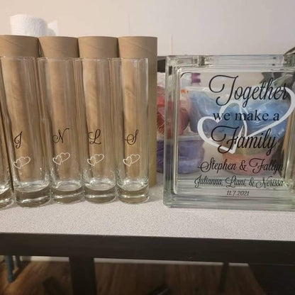 Glass Unity Sand Set for Weddings w LID, Sand, Ink Printed - Personalized Blended Family Wedding Sand Ceremony, Together We Make a Family, Unity Candle Alternative, Sand Wedding Ceremony Kit Blended