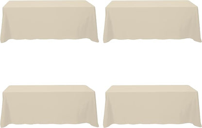 BRILLMAX 4 Pack Beige Tablecloths for 8 Foot Rectangle Tables 90 x 156 Inch - 8ft Rectangular Bulk Linen Polyester Fabric Washable Cloth Cover for Wedding Reception Banquet Birthday Party
