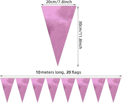 40M/130FT Pink Triangle Pennant Banner Flag Metallic Fabric Bunting Garland for Christmas Graduation Wedding Engagement Anniversary Bachelorette Birthday Bridal Shower Valentines Hen Party Supplies