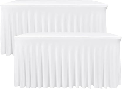 Nasitos White Rectangle Table Skirts, 2 Pack - 72 x 30 Inch - Stretch Spandex Fitted Table Clothes, Cocktail Tablecloths for Party, Banquet, Birthday
