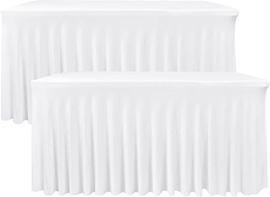 Nasitos White Rectangle Table Skirts, 2 Pack - 72 x 30 Inch - Stretch Spandex Fitted Table Clothes, Cocktail Tablecloths for Party, Banquet, Birthday
