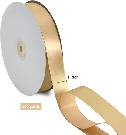 TONIFUL 1 Inch x 100yds Gold Satin Ribbon, Thin Solid Color Satin Ribbon for Gift Wrapping, Crafts, Hair Bows Making, Wedding Party Decoration, Sewing, Invitation Cards, Floral Bouquets, Christmas