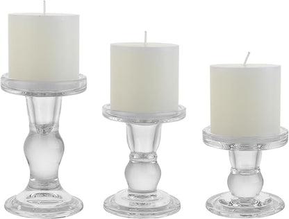3-Piece Set of Glass Candlestick, Crystal Candlestick Holder Holder and Conical Candle, Christmas Candle Holder Decoration, Family Living Room Wedding Candle Holder (Clear)