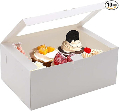 10-Set Cupcake Boxes with Inserts and Window Hold 6 Cupcakes,Cupcake Containers Bakery Cake Box,Pastry Carrier For Donut Cookie Treat Muffin Chocolate Bombs,9.4x6.3x3.9 In