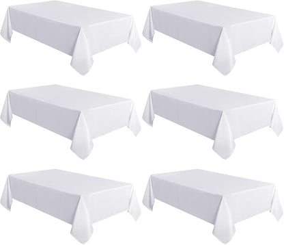 sancua 6 Pack White Tablecloth 60 x 102 Inch, Rectangle Table Cloth for 6 Feet Tables - Stain and Wrinkle Resistant Washable Polyester Table Cover for Dining Tables, Buffet Parties and Camping