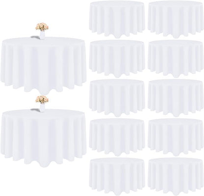 12 Pack White Round Tablecloth 108 Inch White Table Cloth Stain and Wrinkle Resistant Round White Tablecloths Reusable and Washable Polyester Fabric Table Covers for Buffet Wedding Party and Banquet