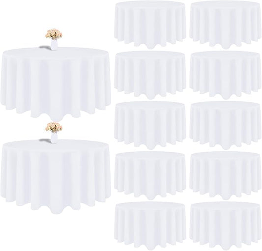 12 Pack White Round Tablecloth 90 Inch White Table Cloth Stain and Wrinkle Resistant Round White Tablecloths Reusable and Washable Polyester Fabric Table Covers for Buffet Wedding Party and Banquet