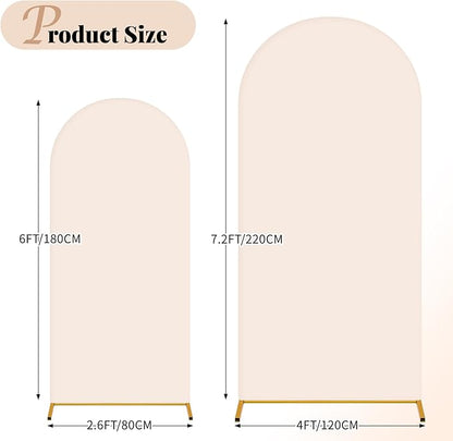 Wedding Arch Cover 6FT 7.2FT Arch Backdrop Cover Fitted Spandex Covers Set of 2 Round Top Chiara Arches Backdrop Stand Covers for Party Birthday Decoration（Beige