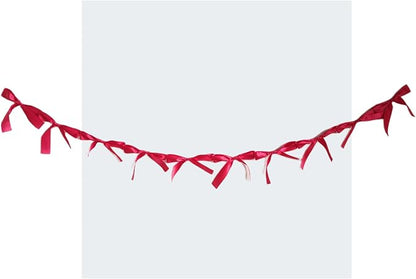 Pre-Assembled Red Bow Garland | Double Side Satin Silk Bow Banner 6FT+ 3ft Extend Ribbon for Coquette Birthday Bridal Shower & Bachelorette Party,Read to Hanging (Red, 6ft)