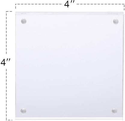 TWING 2 Pack 4x4 Acrylic Picture Frame, Horizontal Magnet Double Sided 4x4 Picture Frame Set with Microfiber Cloth, 10 + 10MM Thickness Clear Desktop Acrylic Photo Frame Display Gifts Ideal, Ideal
