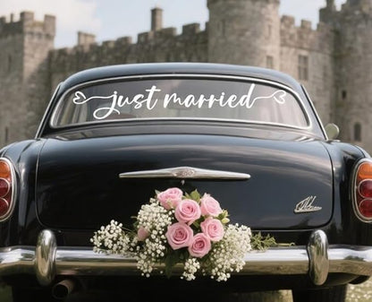 Just Married Car Decal – Wedding Bumper Sticker for Newlyweds, Unique Wedding Car Decoration (28 x 4.7 Inch)