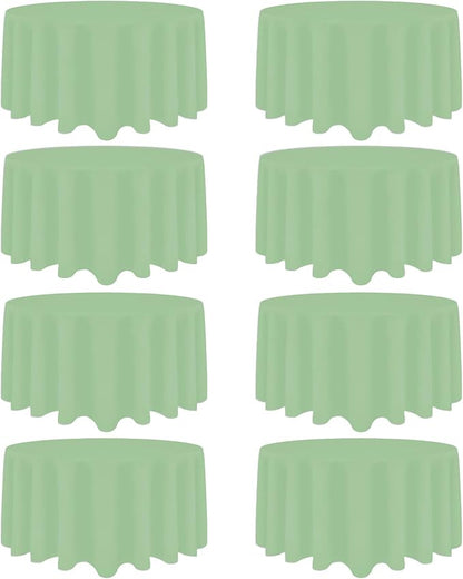 8 Pack Sage Green Round Tablecloth 90 Inch Stain and Wrinkle Resistant Round Sage Green Table Cloth Reusable and Washable Polyester Fabric Table Covers for Buffet Wedding Party and Banquet