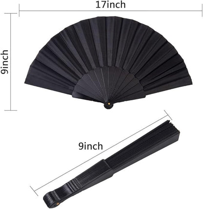 HUNANBANG 4 Pieces Folding Hand Fans Church Wedding Gift, Party Favors, DIY Decoration Gift Size9 Wholesale (Black 4pack)
