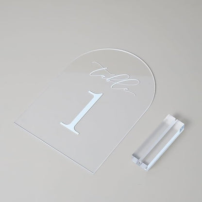 JINMURY Clear Arch Table Numbers for Wedding, 5x7 Inch Arched Acrylic Table Numbers 1-20 with Stands, Clear Acrylic Arch Sign with Holder for Centerpiece, Reception, Wedding, Party, Event