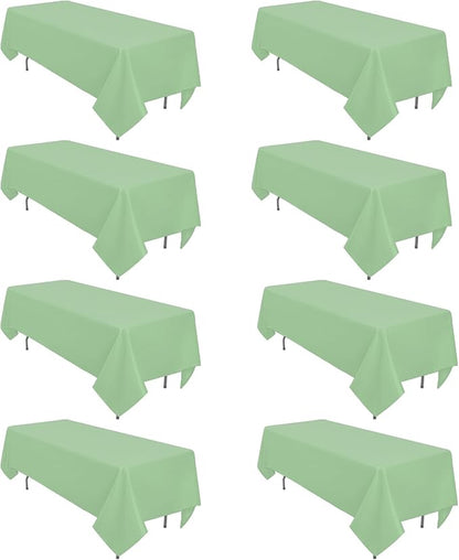 8 Pack Sage Green Tablecloth 60 x 126 Inch Rectangular Tablecloths for 8 Foot Rectangle Tables, Wrinkle Resistant Green Table Cloth Washable Polyester Fabric Table Covers for Party Wedding Banquet