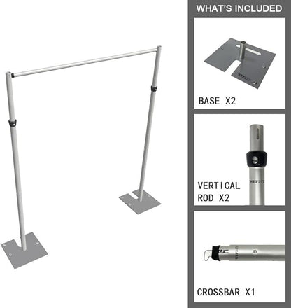 Portable Pipe and Drape Heavy Duty Backdrop Stand, ADJ Metal Frame and Heavy Metal Base for Wedding, Birthday Party, Photography Backdrop(Tall-8FT & CrossBar-10FT)