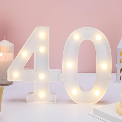 Decorative Led Light Up Numbers, 40th Birthday Decorations, Warm White Led Numbers Lights, Lighted Marquee Number Sign for Sweet 40th Party Decor