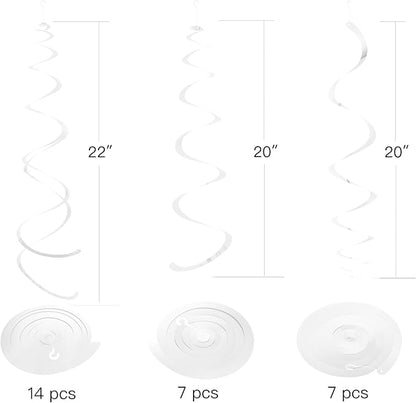 White Party Hanging Swirl Decorations Plastic Streamer for Ceiling, Pack of 28
