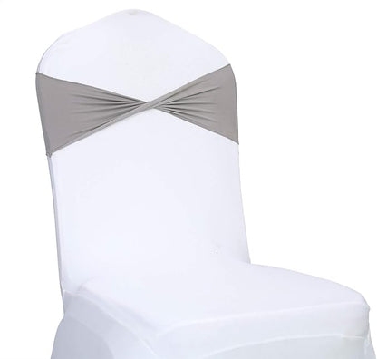 VDS Pack of 25 PCS | Silver Grey | Spandex Chair Sashes Bows Without Buckle | Stretch Elastic Banquet Universal Folding Chair Band Tie with for Wedding Party Conference Celebration Event Decoration