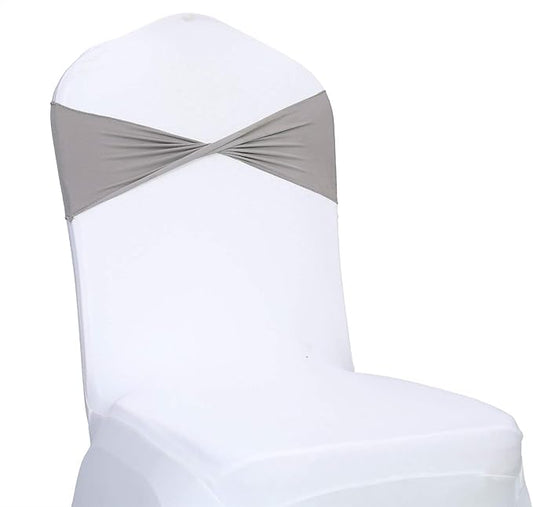 VDS Pack of 25 PCS | Silver Grey | Spandex Chair Sashes Bows Without Buckle | Stretch Elastic Banquet Universal Folding Chair Band Tie with for Wedding Party Conference Celebration Event Decoration