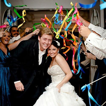 100PCS Ribbon Stick Wands Wedding Streamers with Silk Fairy Stick Wand for Wedding Party Baby Shower Send Off Party Activities Holiday Celebration Favors (Purple-100PCS)