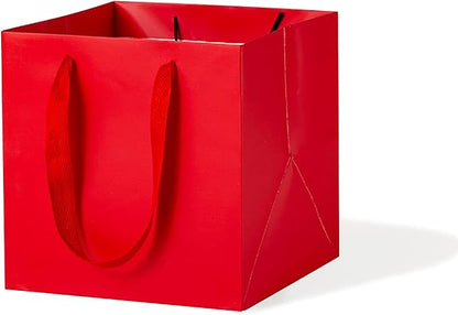 Red Paper Gift Bag Small Square Bottom Paper Bags With Handles (Red, 6 x 6 x 6 in, 10 Pcs)