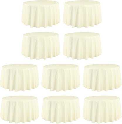 LTC LINENS 10 Pack 108 Inch Round Tablecloths Ivory - Bulk for 48 Inch Round Table Floor Length - Wrinkle Resistant Polyester Fabric Cloth for Wedding