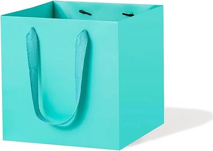 Teal Blue Paper Gift Bag 12 in Large Gift Box Square Bottom Kraft Paper Bags with Handles for Wedding Baby Shower Birthday Party (Teal Blue, 12 x 12 x 12 in, 10 CT)